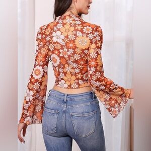 Floral Bell Sleeve Top - Orange